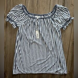 NWT Max Studio Navy Blue and White Stripes Boho Top Size Medium
